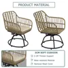 3 PCS Wicker Bastro Set ، 360 ° دوار الروك كراسي الفناء مع وسائد ناعمة ، طاولة أعلى زجاجية ، فناء الأثاث الخشن في جميع الأحوال الجوية