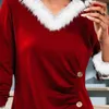 Women's Blouses Lady Christmas Top Stylish V Neck Button Decor Pleated Color Matching Pullover Cozy Warm Fall/winter For