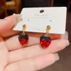 Niche Design Sense Everything Red Full Diamond Strawberry Earrings Individuality Creative Small Cute Everything Earrings Girl