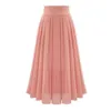 Röcke Eleganter Chiffon-Damenrock mit hoher Taille, plissiert, locker, elastisch, doppellagig, Mitte der Wade, für Damen, Party, Midi