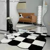 Mattor Moderna rutiga mattor för sovrum Tufting Mattor vardagsrum Anti Slip Floor Mat Decoracion Soft Fluffy Checkered Washroom Area Rug Q240123