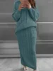 작업 드레스 빈티지 니트 리브 베드 스커트 세트 여성 2 조각 세트 가을 의류 스웨터 탑 및 정장 여성 드레스