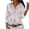 Blouses Femmes Printemps Boho Blanc Blouse Top Automne Mode Manches Longues Arbre De Noël Imprimer Élégant Femmes Chemise Streetwear Vêtements Féminins