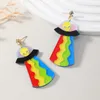 Europe And The United States Interesting Rainbow Alien Flying Saucer Funny Earrings Female Acrylic Earrings Personality Design Exaggeration