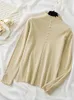 Women's Sweaters Women Pullovers Sweater Mock Neck Knitted Black Basic Beading Long Sleeve Korean Fashion Knitwears Jumper Tops Pulls