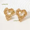 Stud Earrings Fashion Gold Color Big Heart Women 2024 Korean Vintage Minimalist Metal Piercing Ear Statement Designer Earrings Jewelry For Women Luxury Earrings