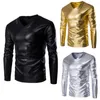 Men's T Shirts Mens Shiny Patent Leather Shirt Metallic V Neck Long Sleeve Fitness Tshirt Spring Autumn Night Party Clubwear Sexy Vintage