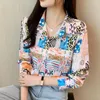 Blouses pour femmes bleu imprimé fleuri femmes Blouse hauts femme col rabattu à manches longues bouton OL vêtements de travail chemises décontractées 6603 #