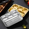 New 1pc Stainless Steel Divided Dinner Tray Lunch Container Food Plate For School Sauce Dish Seasoning Dish Snack Plate Dinnerware