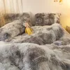 Luxury 4/5Pcs Super Shaggy Soft Coral Fleece Warm Cozy Princess Girls Bedding Set Mink Velvet Quilt Cover Comforter Set Blanket 240118