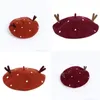 Berets Women Winter Warm Christmas Faux Wool 3D Reindeer Antlers White Dot Vintage Painter Holiday Mushroom Hat