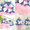 Cão vestuário bowknot vestido denim malha cachorrinho princesa pet roupas gato festa traje filhotes laço floral colete sundress