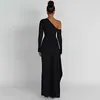 Casual Dresses Autumn Winter Slim Long Sleeve Dress Sexy Off Shoulder Wrap Hip Irregular Split Women's Nightclub Tight Black