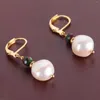 Boucles d'oreilles pendantes pour femmes, 8-9mm, perle baroque blanche naturelle, émeraude, goutte d'oreille 18k, crochet à la mode, cadeau classique, bijoux pour femmes