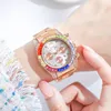 Montre à quartz étanche pour femmes, anneau arc-en-ciel, trois yeux, diamant, calendrier, loisirs, ceinture en acier, mode