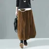 Röcke Für Frau 2024 Faldas Frauen Rock Herbst Winter Cord Vintage Midi Lange Weibliche Elastische Taille EINE Linie Plissee