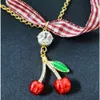 Designer Miui Miui Earring Miao Family's New Necklace Female Strawberry Cherry Plaid Ribbon Binding Removable Sweet and Lovely Two Necklaces