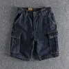 Heren shorts vintage gewassen denim Meerdere zakken lading jeans zomer vijfpunt