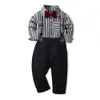 Bow Tie Baby Kids Clothes Sets Shirts Pants Gentlemen Boys Toddlers Striped Casual Long Sleeved tshirts Braces Overall Suits Youth Children outfit siz O3v5#