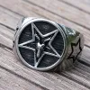 Gothic Vintage Goat Pentagram Signet Rings For Men 14K White Gold Punk Biker Rings Unique Male Demon Baphomet Ring Jewelry