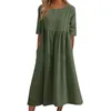 Casual Dresses Women's Fashionable Loose Cotton And Linen Round Neck Half Sleeved Sleeveless For Women Summer Surplice