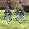 Dangle Earrings Gypsy Hollow Geometric Square Drop For Women Vintage Jewelry Blue Teardrop Crystal Stone Gifts