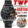 Super Edition TWF Automatisk kronograf Charles Hubert Pocket Watch med svart urtavla, arabiska siffror, 316L rostfritt fodral och gummiband