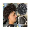 Erkek Çocuk Perukları 15mm Afro Curl 1B FL PU Toupee Mens Wig Brezilya Remy İnsan Saç Değiştirme Siyah DHWJ2 için 12mm Kıvırcık Dantel Birimi