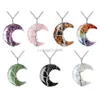 7 Chakra Steen Maan Hanger Ketting Reiki Healing Crystal Crescent Hars Ruwe Chip Edelsteen Vrouwen Meisje Sieraden Cadeau