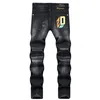 Jeans Mens Angustiado Emblema Preto Jeans Skinny Designer de Moda Slim Fit Lavado Motocycle Denim Calças Painéis Hip Hop Biker Calças 1021