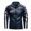 Giacche da uomo Giacca da moto vintage da uomo Moda da motociclista in pelle Cappotto bomber da ricamo maschile Cappotto invernale in PU