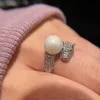 Anelli di simulazione anello di perle d'acqua dolce naturale per le donne conchiglia di perline testa di leopardo anello aperto gioielli di animali femminili spedizione gratuita