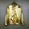 Men's Jackets Shiny Gold Metallic Varsity Coats Men 2024 Spring Nightclub Disco Dance Mens Bomber Jacket Stage Prom Streetwear 3XL