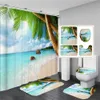 Rideaux de douche 3D bord de mer plage paysage couverture de toilette ensembles de tapis de bain ensemble de rideaux de salle de bain imprimé cocotier rideaux de douche en tissu imperméable