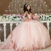 Розовое платье принцессы Quinceanera с рукавами, милое бальное платье с пайетками, платье для вечеринки по случаю дня рождения пятнадцати лет, Vestidos De xv Anos 2024, Vestidos Debutante, платье для выпускного вечера