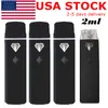 USA Stock 2ml Vape Pen Pods-knappar Förvärmning Tomma engångs e-cigarett förångare Keramisk spole tjock olje snap i spets svart laddningsbar 320 mAh batteriflattpennor