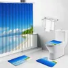 Tende da doccia Ocean Beach Tree Summer Scenery Set tenda da doccia Paesaggio marino Tende da bagno Tappeti antiscivolo Copri coperchio WC Tappetino da bagno