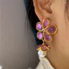 Dangle Earrings Pink Large Flower Pearl Dnagle Drop Earring For Women Jewelry 2024 Korea Vintage Style Exaggerate High Quality