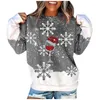 Dameshoodies Rode grafische kerstkleding Casual losse sneeuwvlokprint Lange mouw Ronde hals Sweatshirt Blouse Moletom