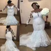 Robes de mariée sirène grande taille 2019 sur l'épaule pure manches longues robes de mariée tulle balayage train robes de mariage personnalisé 206J