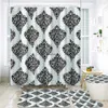 Rideaux de douche Motif européen imprimé rideaux de douche noirs ensemble de rideaux de salle de bain 3D tapis de bain antidérapant couverture de couvercle de toilette douce tapis de maison tapis