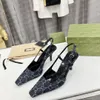 high heels Lace up shallow cut heel shoes Sandals Mid Heel Black mesh with crystals sparkling Print shoes Rubber Leather Ankle Strap Slingback