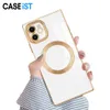 CASEiST Luxury Square Magnetic Ring Cell Phone Cases Electroplated Heart Colors Slim Soft TPU Bumper Protective Cover For iPhone 15 14 13 12 11 Pro Max Plus Samsung