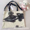 Viviennes Westwoods Canvas Bag Women's Fashion One Shoulder Shopping Bag Environmental Protection Handbag Saturn Print Fashion Label