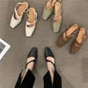 Sandaler Design Women's Square Head Slingback Leisure Kvinnliga lägenheter 2024 Summer Elegant SOLE SOLE DAGLIGA LADER Singelskor