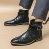 Nova moda masculina apontou jacaré padrão de couro brogues tornozelo botas homens casuais luxo alta superior sapatos plataforma zapatos hombre