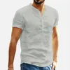 Erkekler Sıradan Gömlek Erkekler Ayakta Yaka Pamuk Keten Kısa Kollu Gömlek 2024 Erkek Düğme Tasarımcı Kıyafetleri Üstler Erkekler Tişörtleri