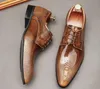 Men Italië Alligator Business Dress Patent Leather Handgemaakte feest Wedding Echte lederen mode Loafers Schoenen puntige teen veter-up formele kantoorschoenen