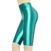 Women's Leggings Women Silky Oily Shiny Glossy Sports Shorts Underwear Cycling Pants Bodybuilding Thin Tight Five Point