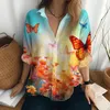 Damskie bluzki uliczne swobodne damskie ubrania i 3D Butterfly Print Shirt Hawaiian Lady Long -Sleeveda moda